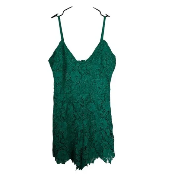 Jack by BB Dakota Anthropologie Lace Romper Sleeveless Green V-Neck Size 4 - Picture 4 of 15